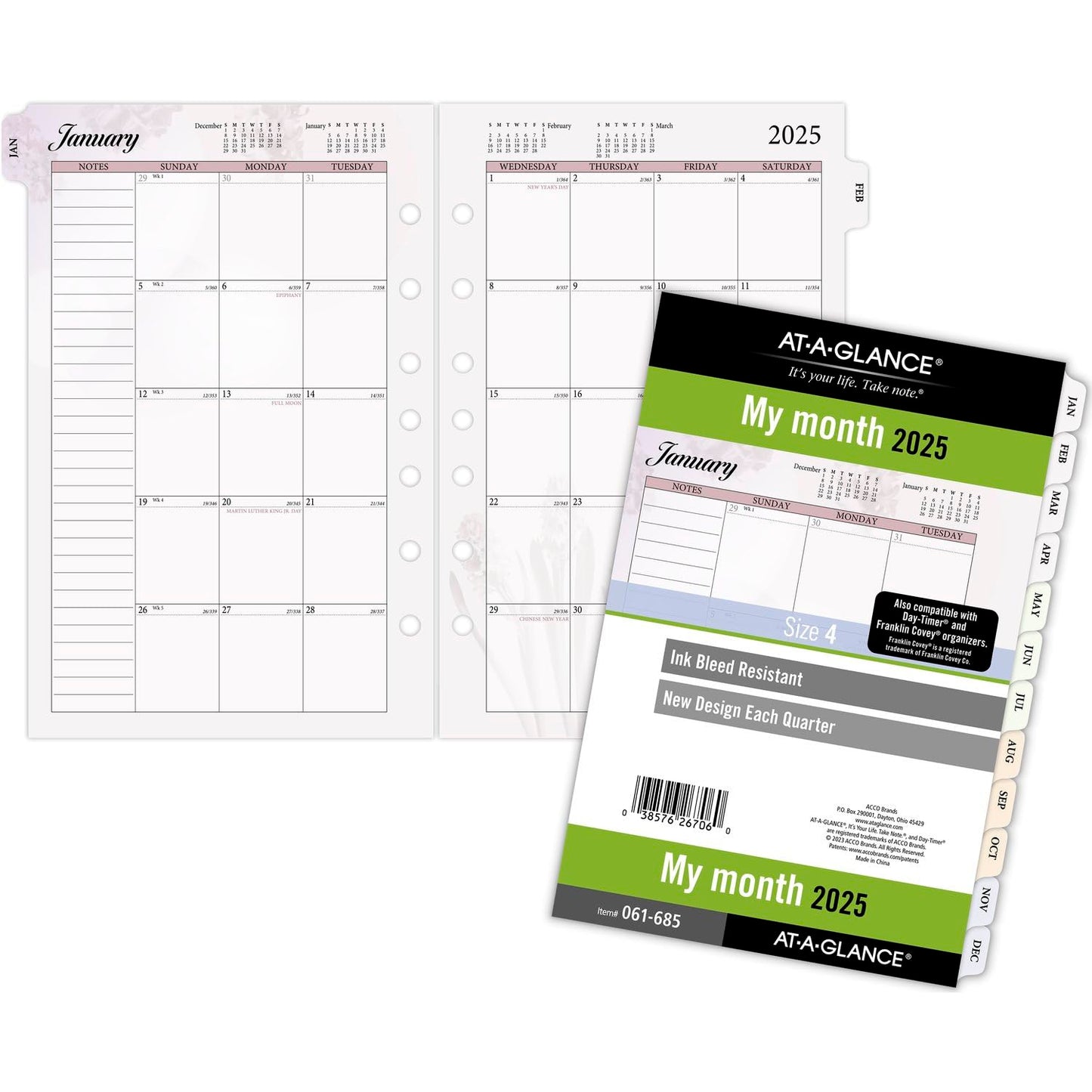 AT-A-GLANCE 2025 Planner Refill, Monthly, 5-1/2" x 8-1/2", Desk Size, Loose-Leaf, Unruled Blocks, Nature (061-685-25)