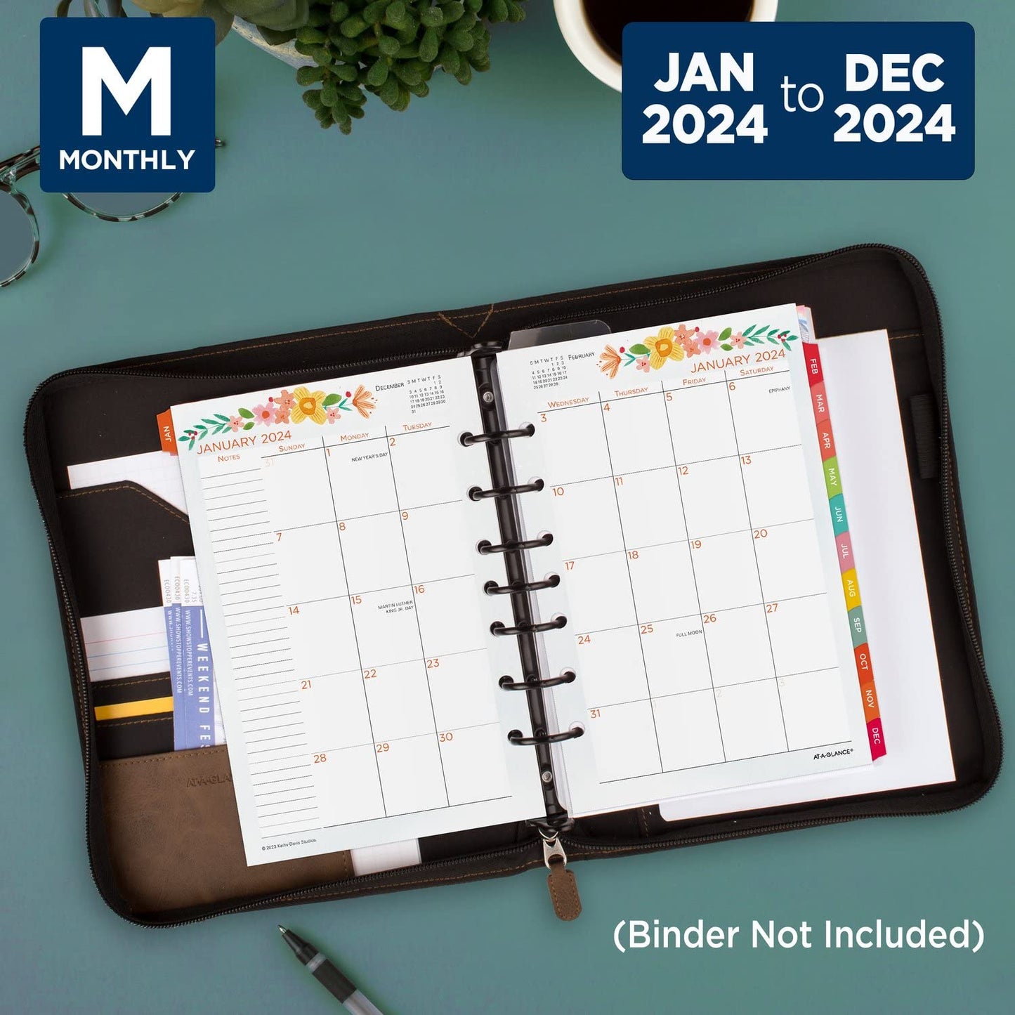 AT-A-GLANCE 2024 Weekly & Monthly Planner Refill, 52122 Day-Timer, 5-1/2" x 8-1/2", Size 4, Desk Size, Kathy Davis (KD81-285Y-24)