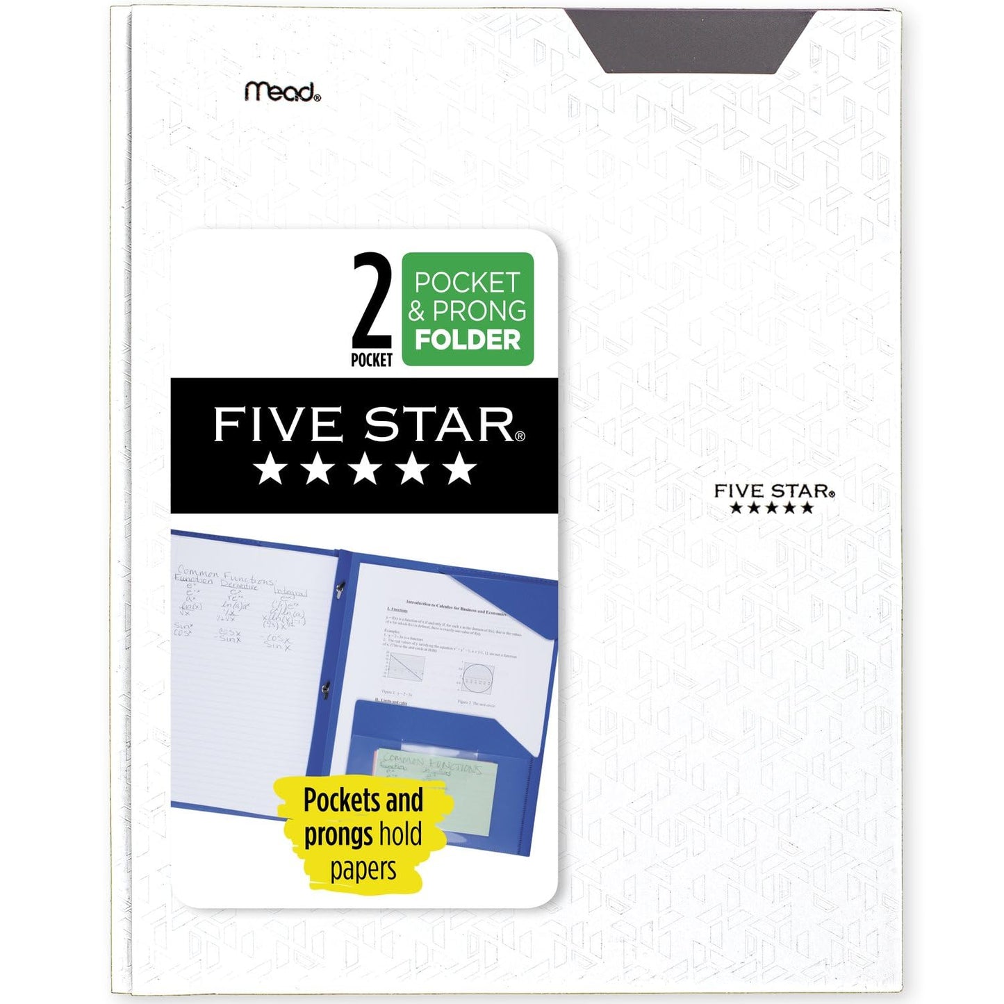 Five Star 2 Pocket Folder, Stay-Put Folder, Plastic Colored Folders with Pockets & Prong Fasteners for 3-Ring Binders, Great for Home School Supplies & Home Office, 11-5/8" x 9-5/16�, White (72494)