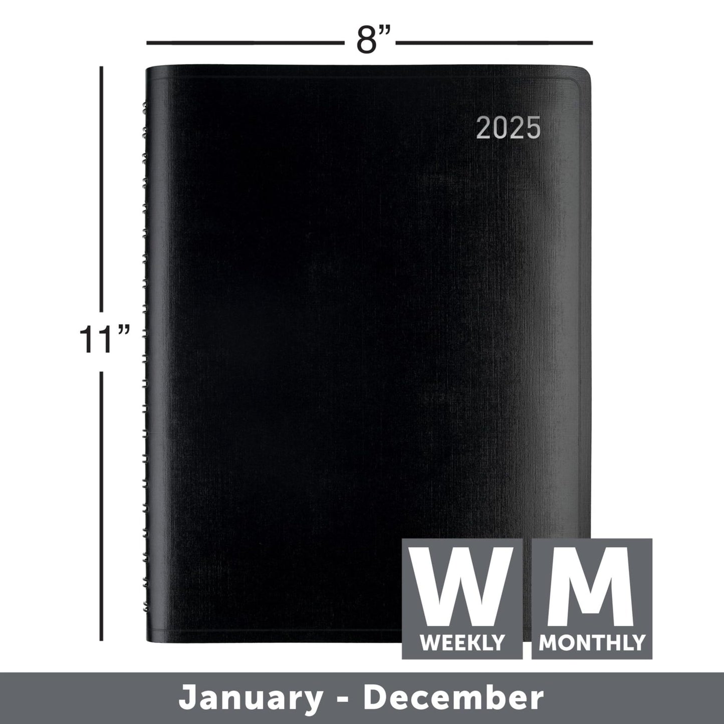 2025 Office Depot Weekly/Monthly Planner, 8" x 11", Black, January To December, OD710800