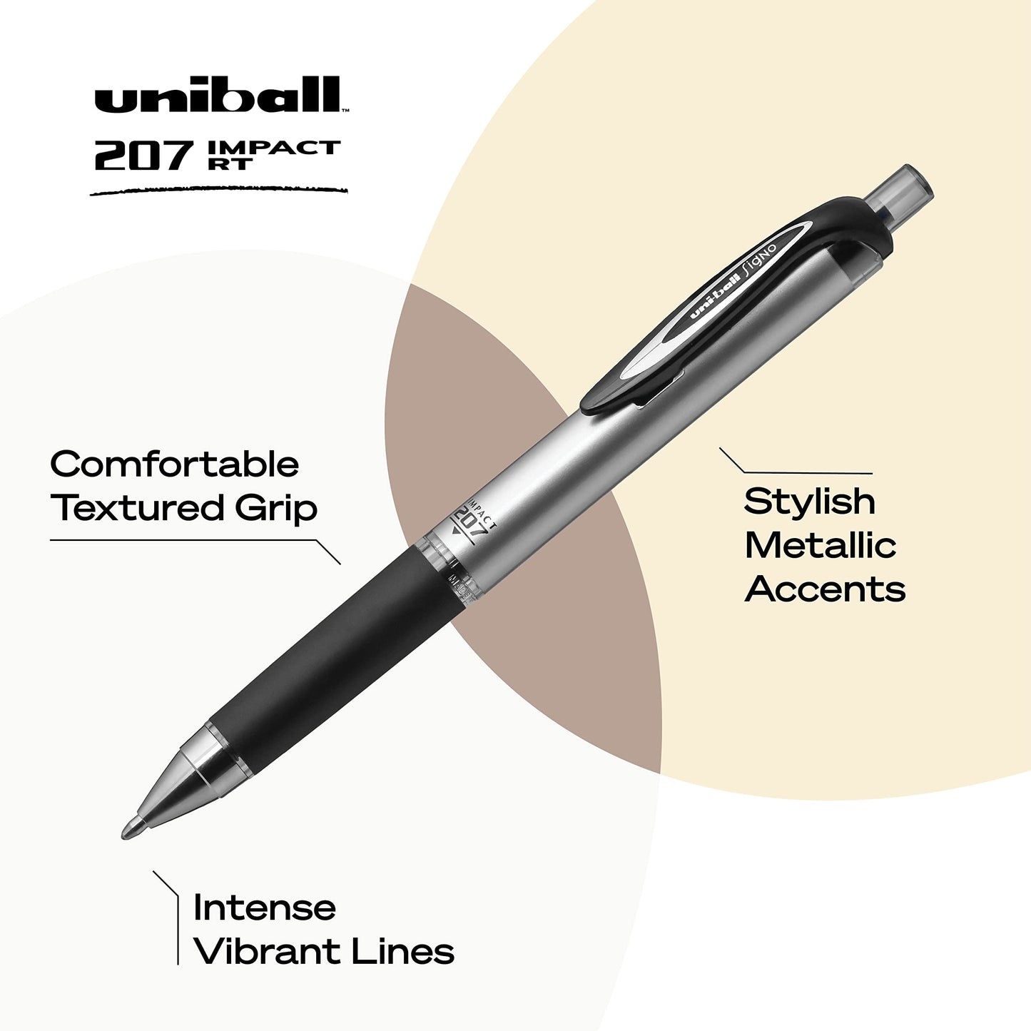 Uniball Signo 207 Impact RT Retractable Gel Pen, 2 Count(Pack of 1) 1.0mm Bold Point Gel Pens| Office Supplies by Uni-ball like Ink Pens, Colored Pens, Fine Point, Smooth Writing Pens, Ballpoint Pens