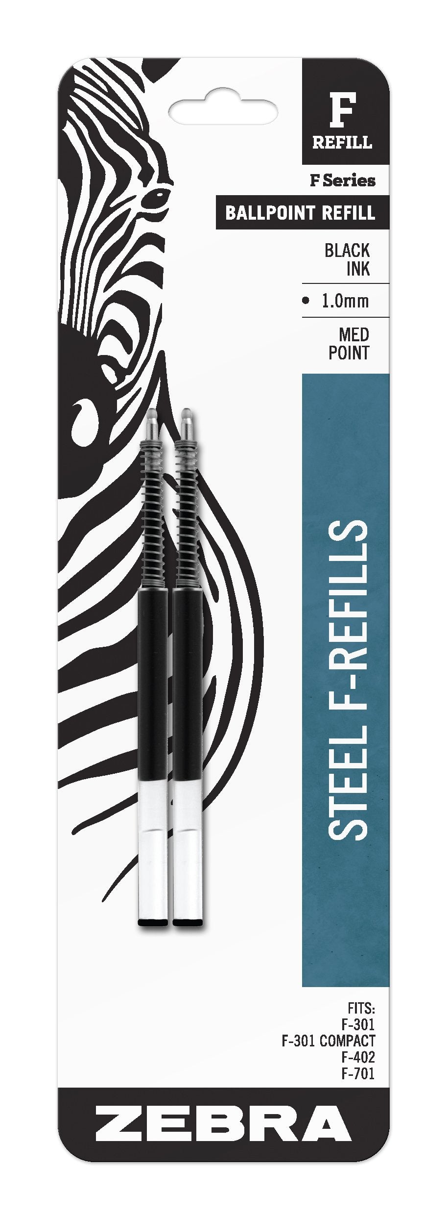 Zebra Pen F-Series Ballpoint Stainless Steel Pen Refill, Medium Point, 1.0mm Various Color