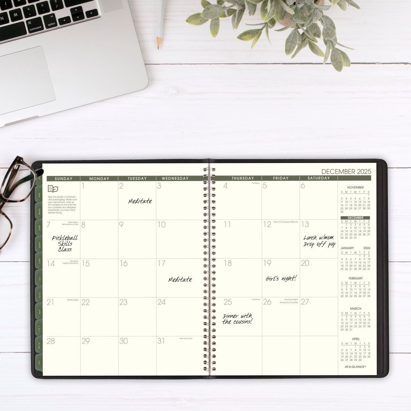 AT-A-GLANCE 2025 Appointment Book Planner, Weekly & Monthly, 7" x 8-3/4", Medium, Quarter-Hourly, Recycled, Black (70951G0525)