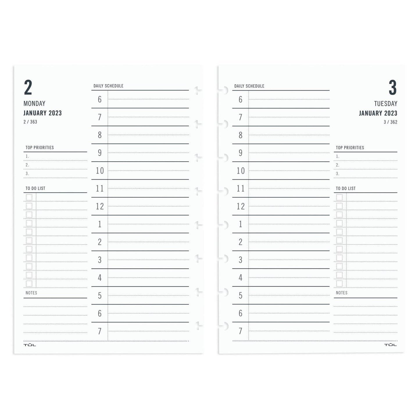 TUL® Discbound Daily Refill Pages, Junior Size, January to December 2023