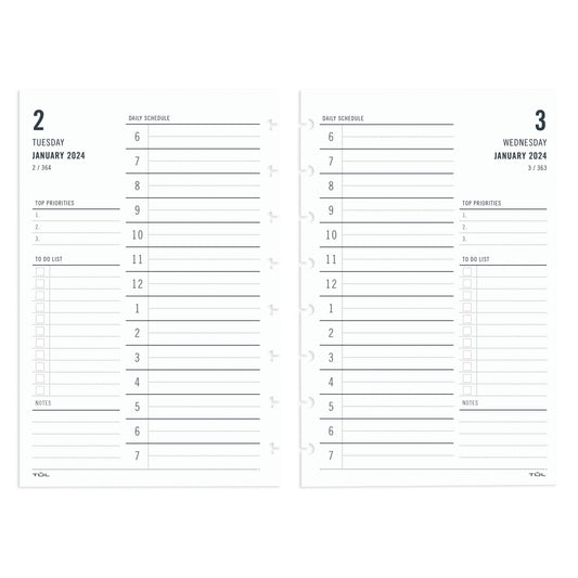 2024 TUL® Discbound Daily Planner Refill Pages, Hourly Appointment Times, Junior Size, January to December