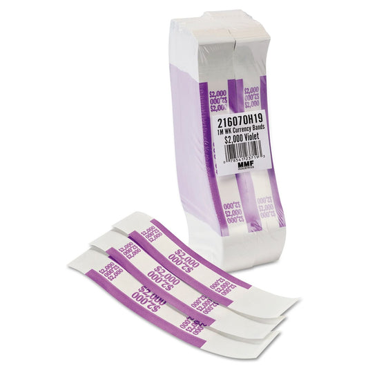 Coin-Tainer Currency Straps, Violet, 2,000 in $20 Bills, 1000 Bands/Pack