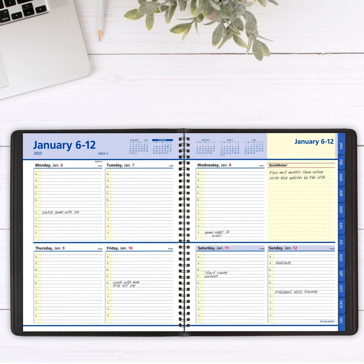 AT-A-GLANCE 2025 Planner, Weekly & Monthly, 8" x 10", Large, Open Scheduling, QuickNotes, Black (76010525)