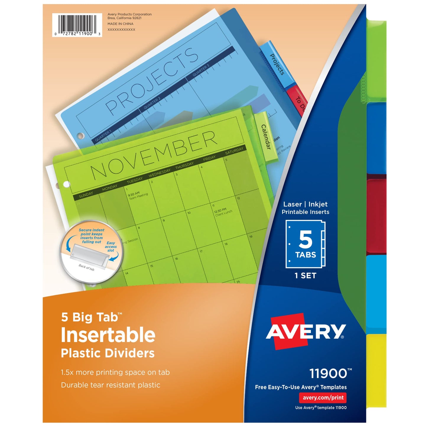 Avery Big Tab Insertable Plastic Dividers, 5-Tab Set, Multicolor, Multi Pack of 8 Sets (11900)