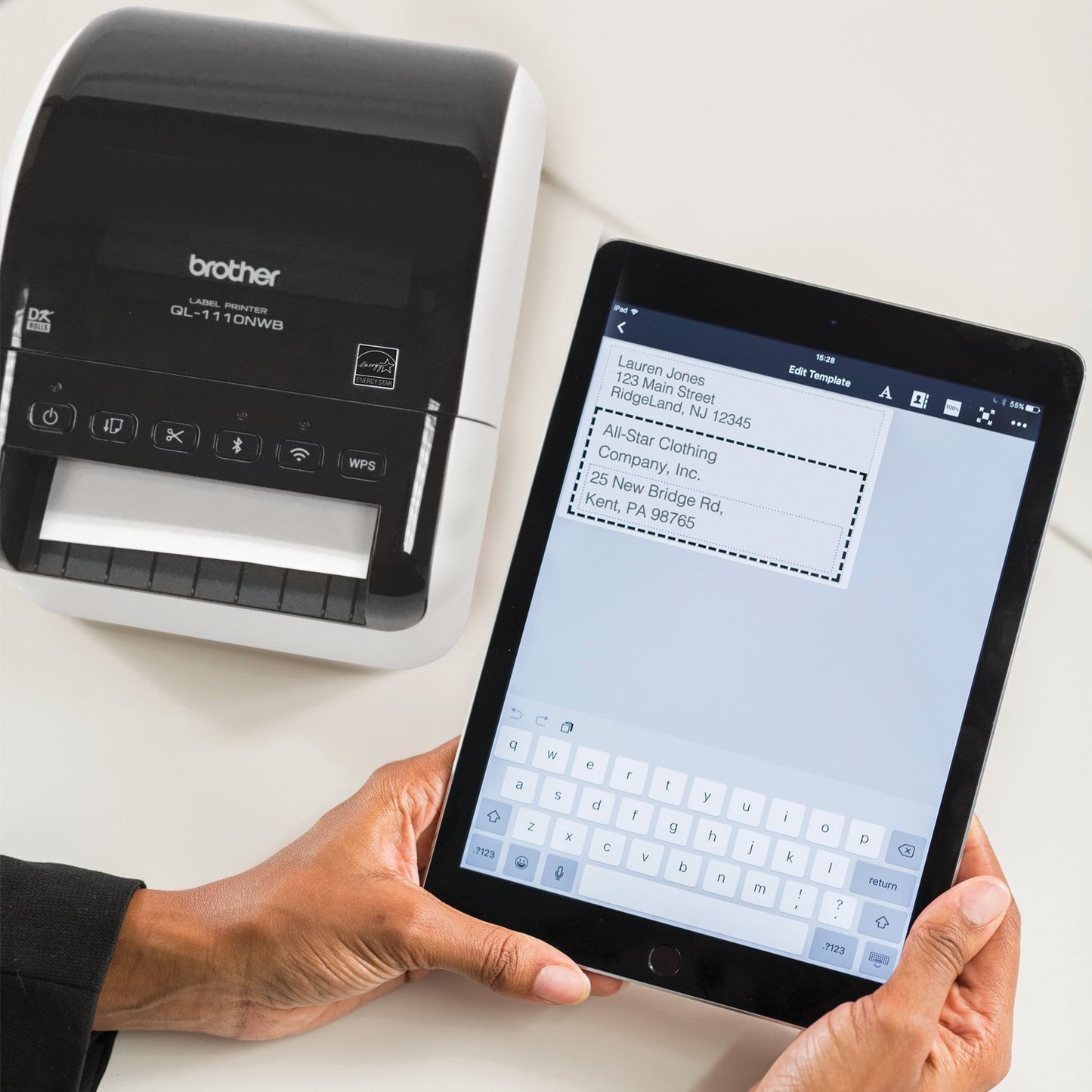 Brother QL1110NWB QL-1110NWB Wide Format, Postage and Barcode Professional Thermal Label Printer with Wireless Connectivity, 4"