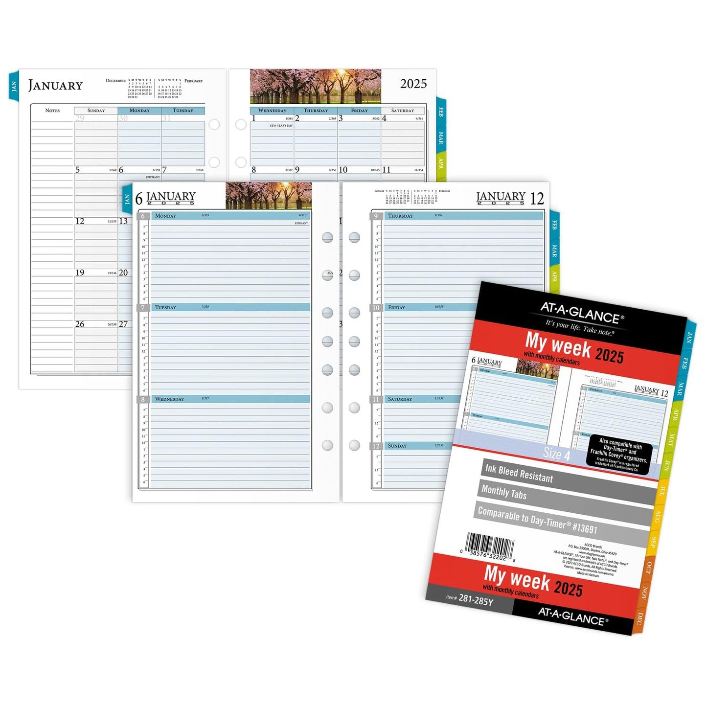 AT-A-GLANCE 2025 Planner Refill, Weekly & Monthly, 5-1/2" x 8-1/2", Desk Size, Loose-Leaf, Zenscapes (281-285Y-25)