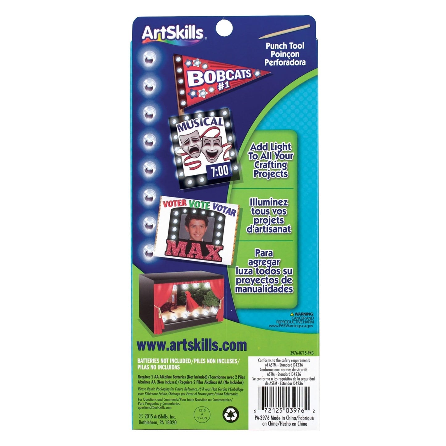 ArtSkills Clear Marquee String Light Kit with Punch Tool and Instructions for Posters, Dorms and Projects, Battery-Operated, 14 Lights with 2 Modes