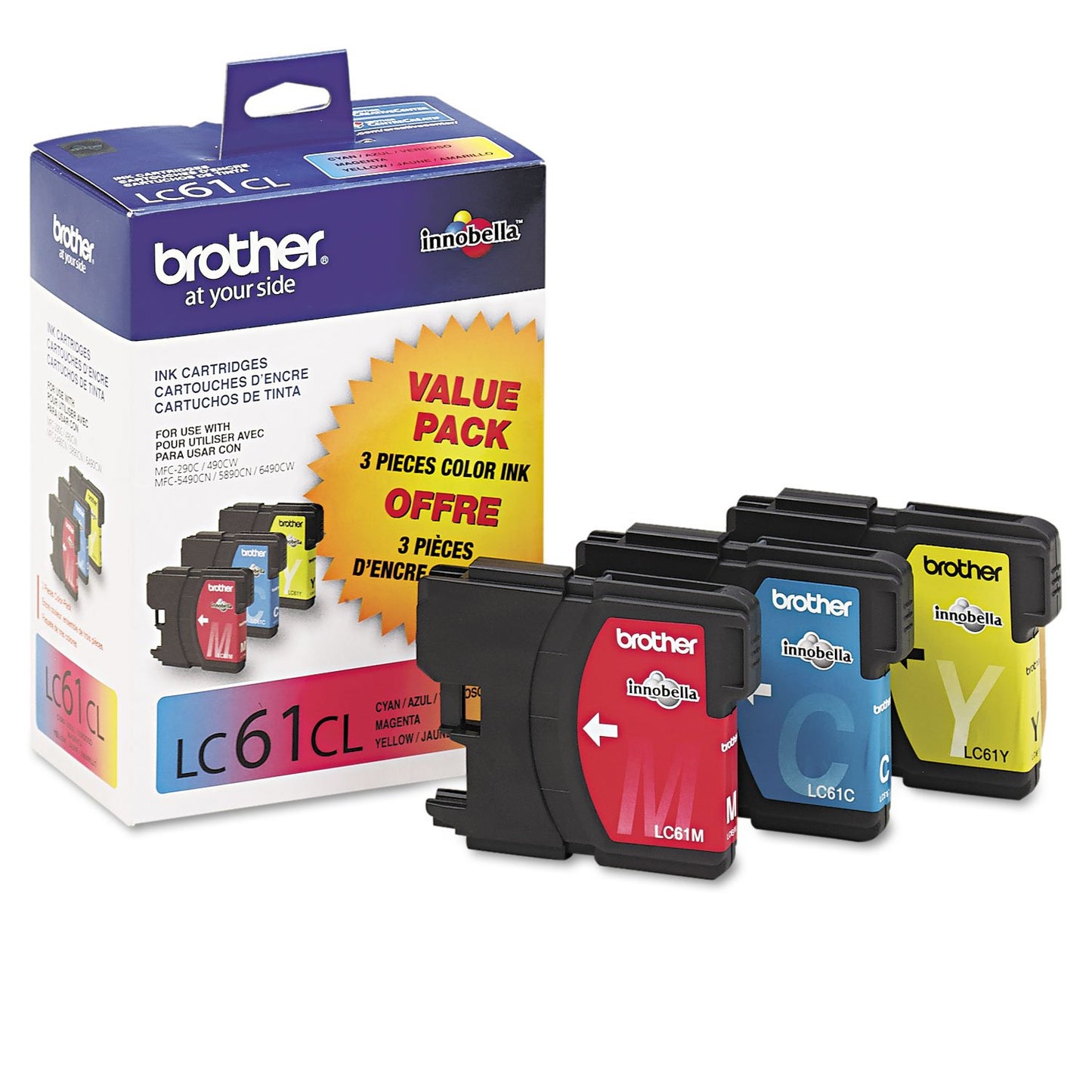 Brother Genuine Standard Yield Color Ink Cartridges, LC613PKS, Replacement 3 Pack of Color Ink, Includes 1 Cartridge Each of Cyan, Magenta & Yellow, Page Yield Up To 325 Pages/Cartridge, LC61