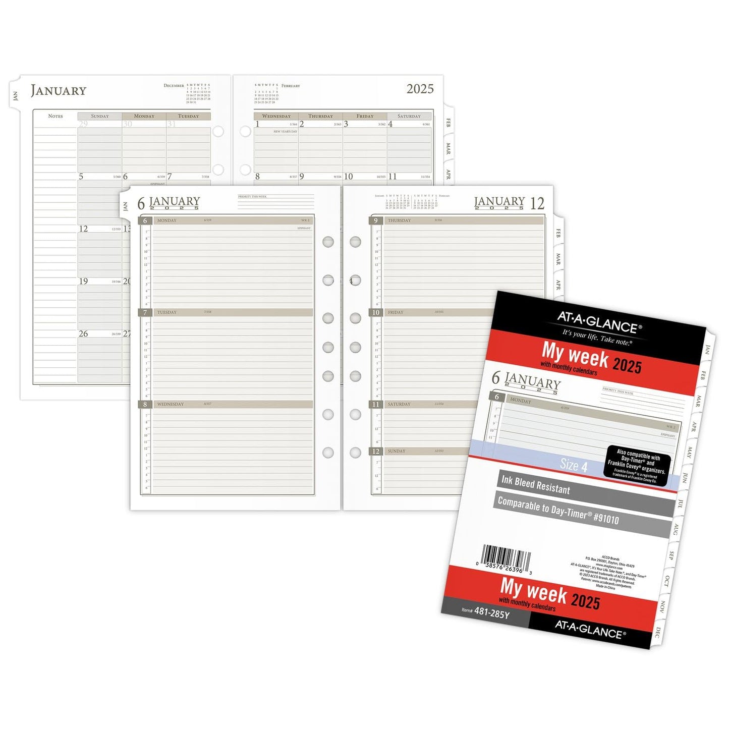 AT-A-GLANCE 2025 Planner Refill, Weekly & Monthly, 5-1/2" x 8-1/2", Desk Size, Loose-Leaf (481-285Y-25)