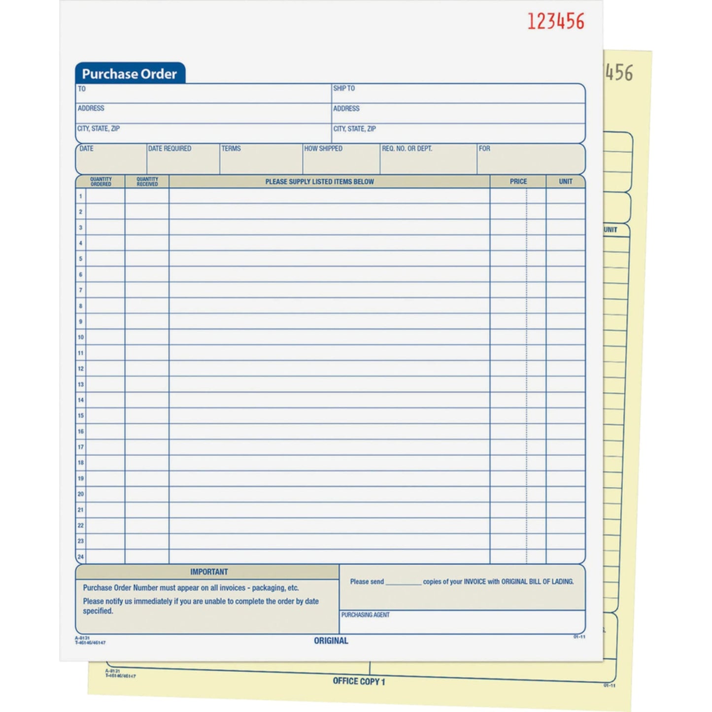 Adams, ABFDC8131, 2-Part Carbonless Purchase Order Book, 1 Each, White