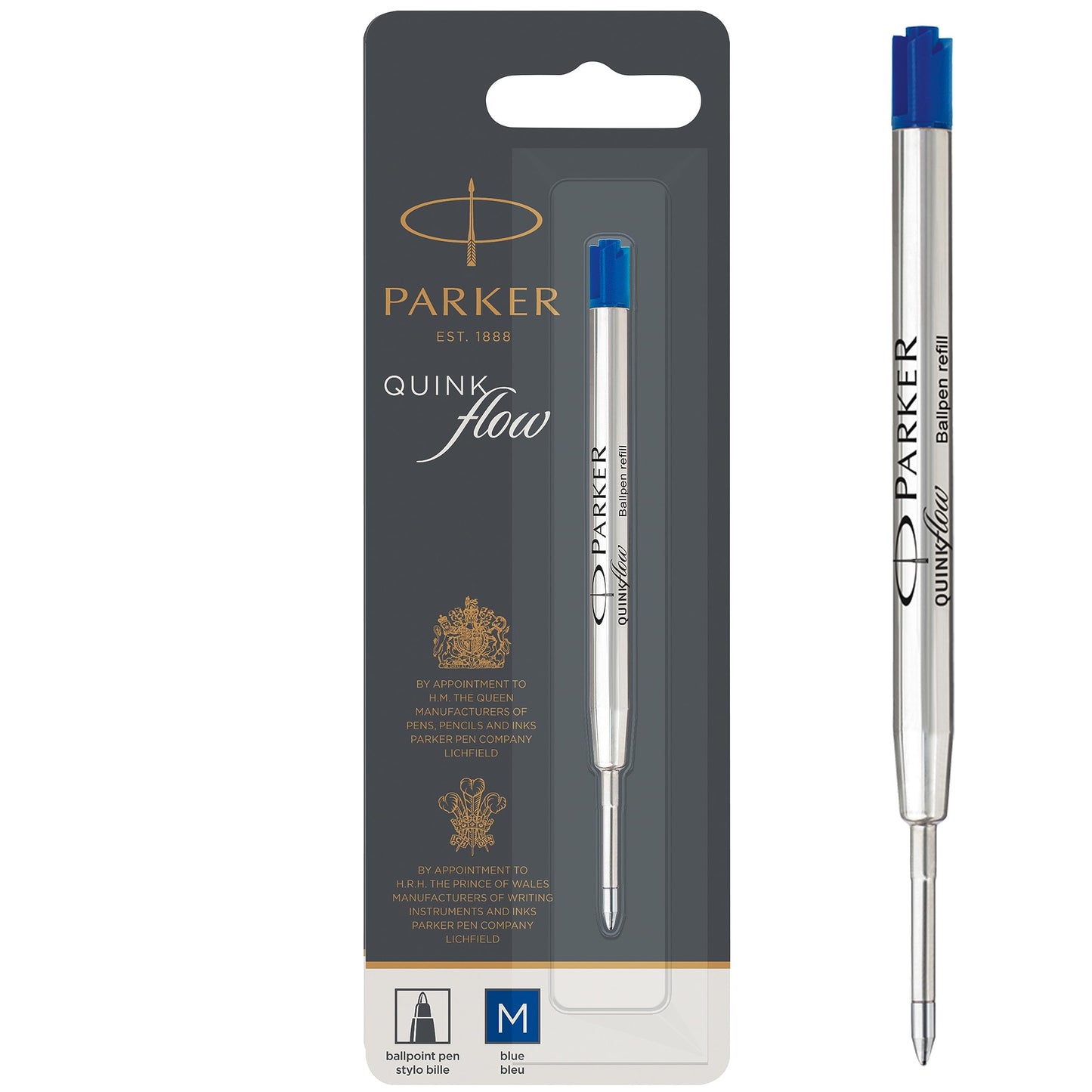 PARKER QUINK Long Fountain Pen Ink Refill Cartridges, Blue