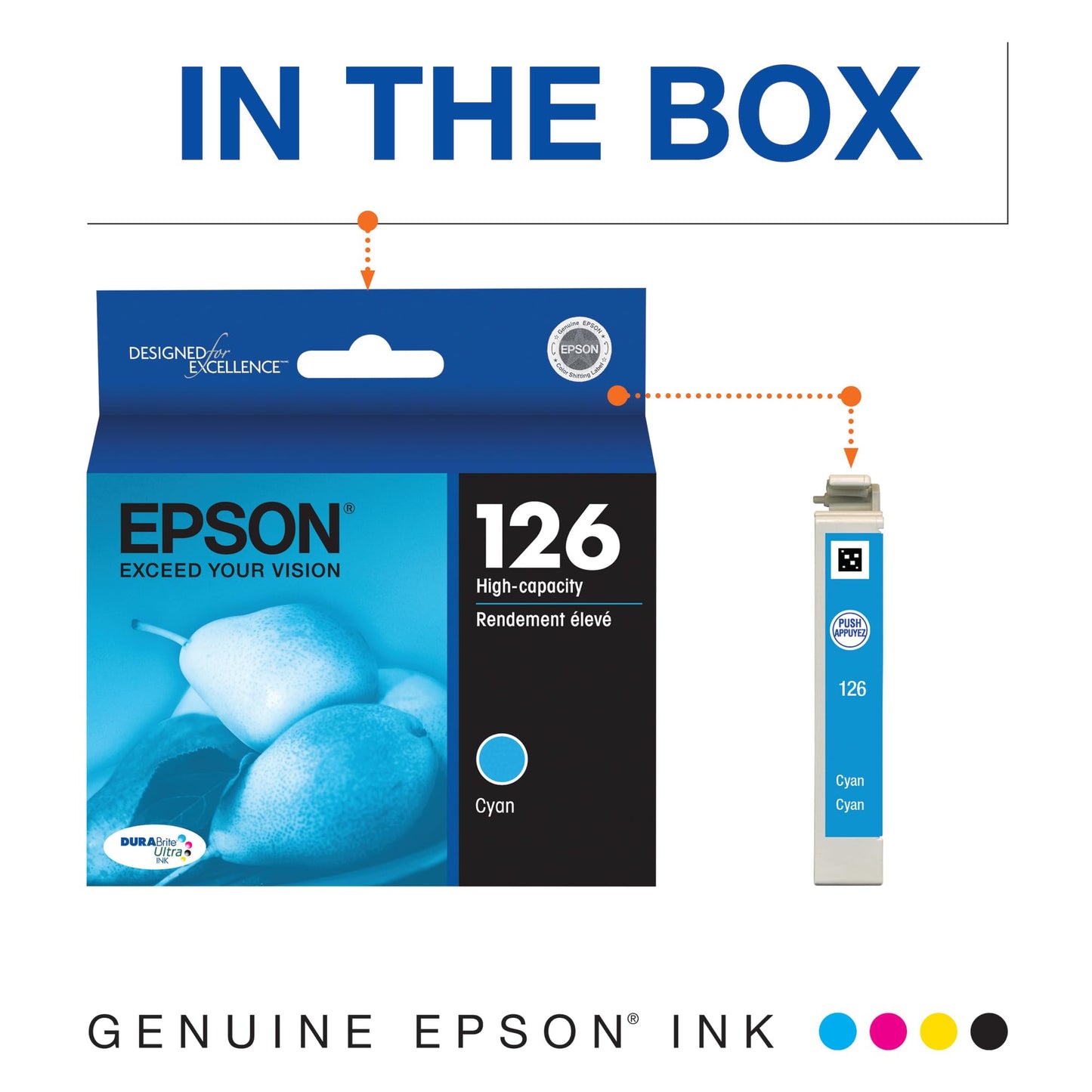 Epson 126 DURABrite Ultra Ink Cyan Cartridge for WF-3520, WF-3530, WF-3540, WF-520, WF-545, WF-630, WF-633, WF-635, WF-645, WF-7010, WF-7510, WF-7520, WF-840, WF-845 and Other Select Models