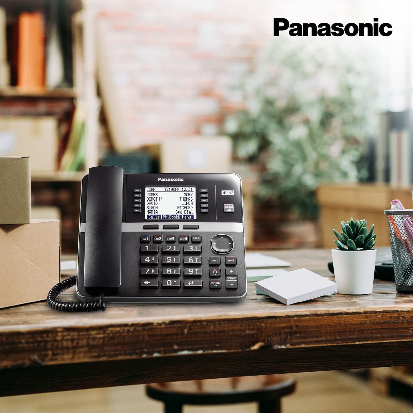 Panasonic Office Phone System, Corded Base Station with 4-Lines Expandable with Up to 10 Compatible Panasonic Business Phones Wirelessly - KX-TGW420B (Black)