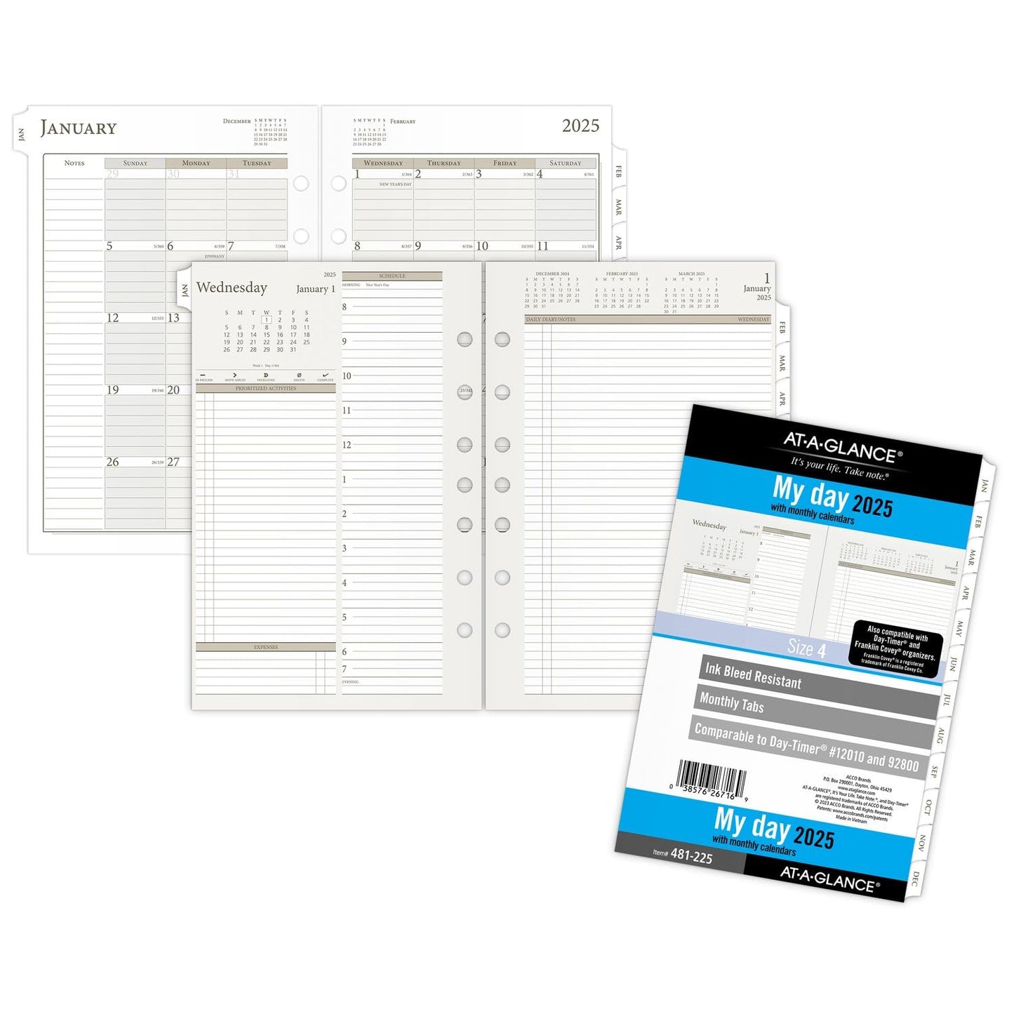 AT-A-GLANCE 2025 Planner, Daily, 5-1/2" x 8-1/2", Desk Size, Two Page Per Day Refill, Loose-Leaf (481-225-25)