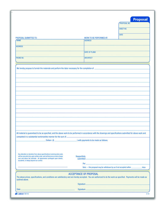 Adams Proposal Book, 2-Part with Carbon, 8.38 x 11.44 Inches, White, 50 Sheets (D8118)