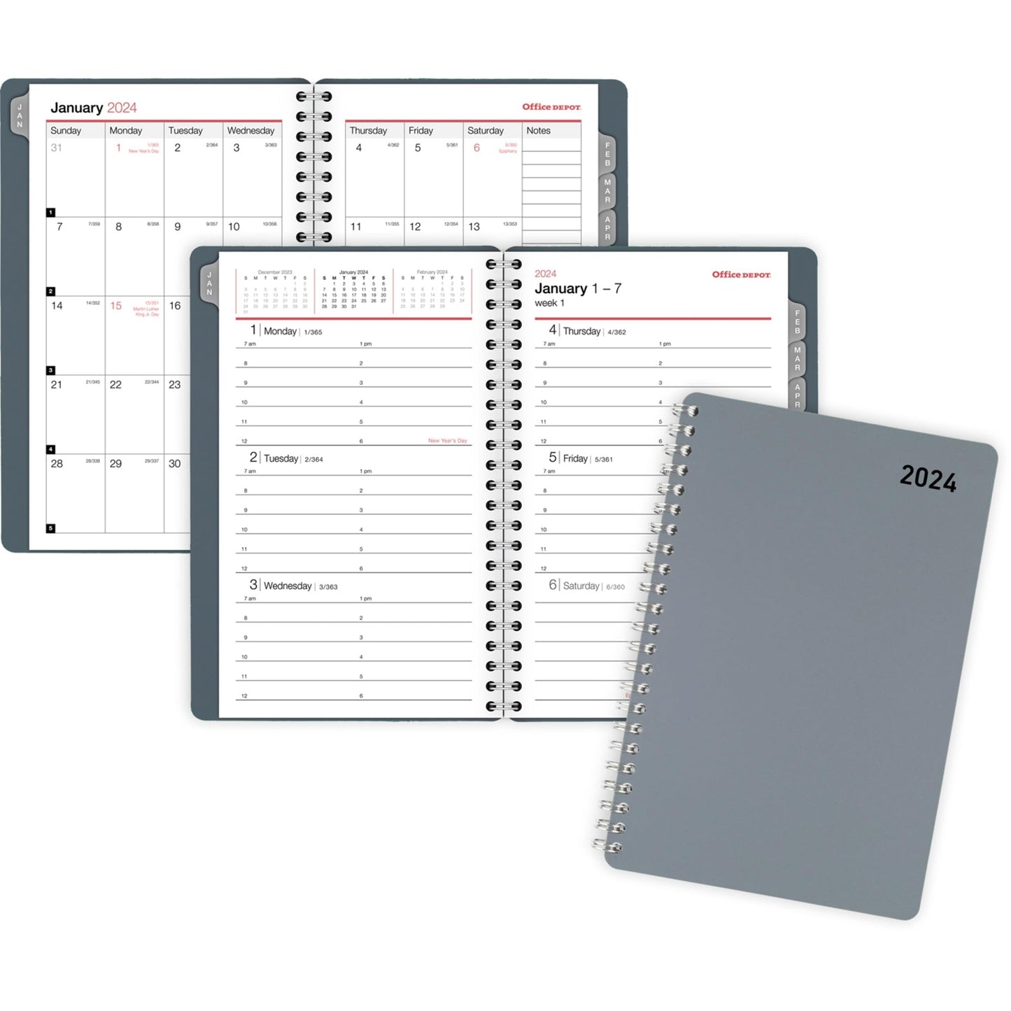 2024 Office Depot� Brand Weekly/Monthly Appointment Book, 5" x 8", Silver, January to December 2024, OD710330