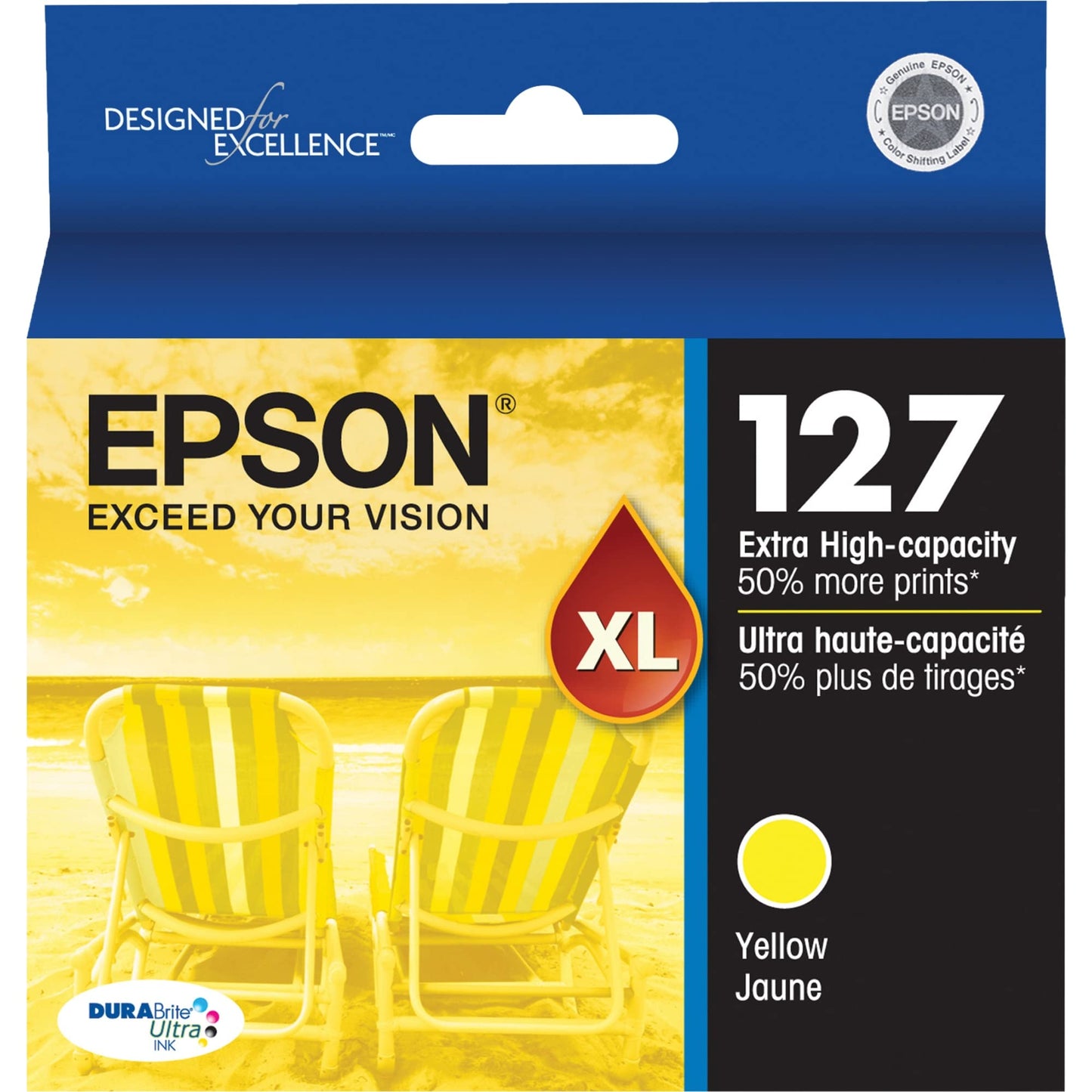 EPSON 127 DURABrite Ultra Ink Yellow Cartridge For NX-530, NX-625, WF-3520, WF-3530, WF-3540, WF-545, WF-60, WF-630, WF-633, WF-635, WF-645, WF-7010, WF-7510, WF-7520, WF-840, WF-845