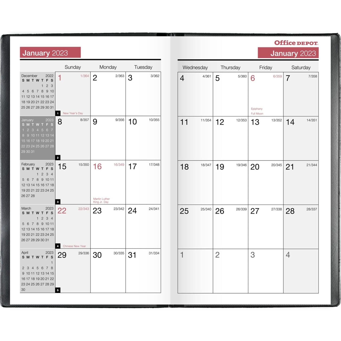 2022-2024 Office Depot� Brand 14-Month Monthly Planner, 3-1/2" x 6", Black, December 2022 To January 2024 , OD710100