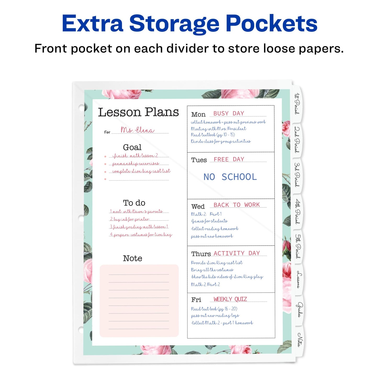 Avery Durable Plastic 8 Tab Write & Erase Dividers for 3 Ring Binders, Slash Pocket, Translucent White, Works with Sheet Protectors, 1 Set (16826)