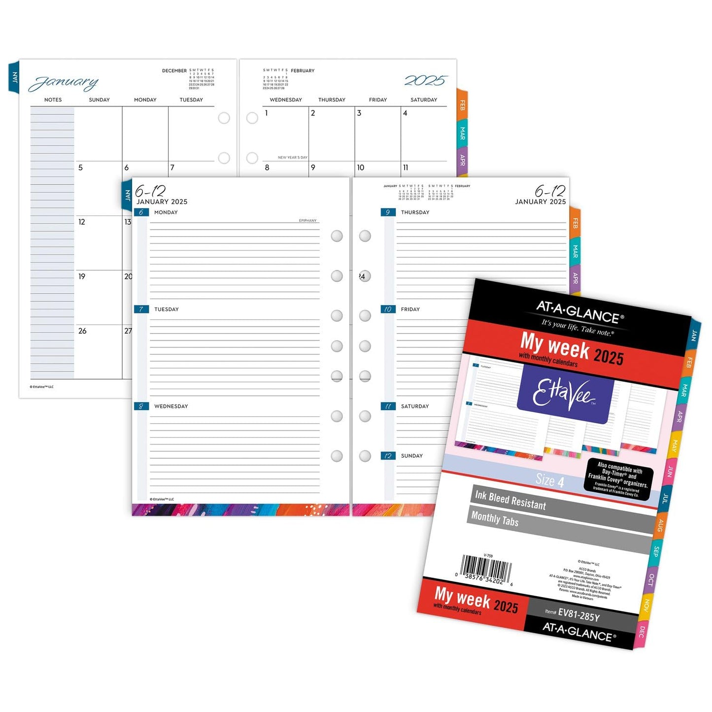 AT-A-GLANCE 2025 Planner Refill, Weekly & Monthly, 5-1/2" x 8-1/2", Desk Size, Loose-Leaf, Etta Vee (EV81-285Y-25)