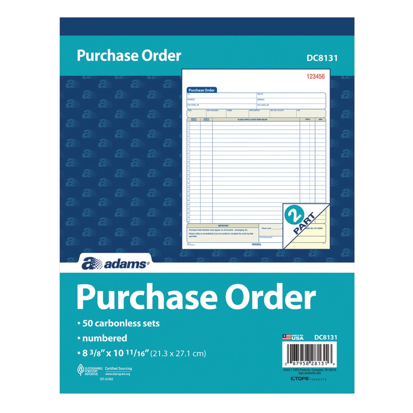 Adams, ABFDC8131, 2-Part Carbonless Purchase Order Book, 1 Each, White