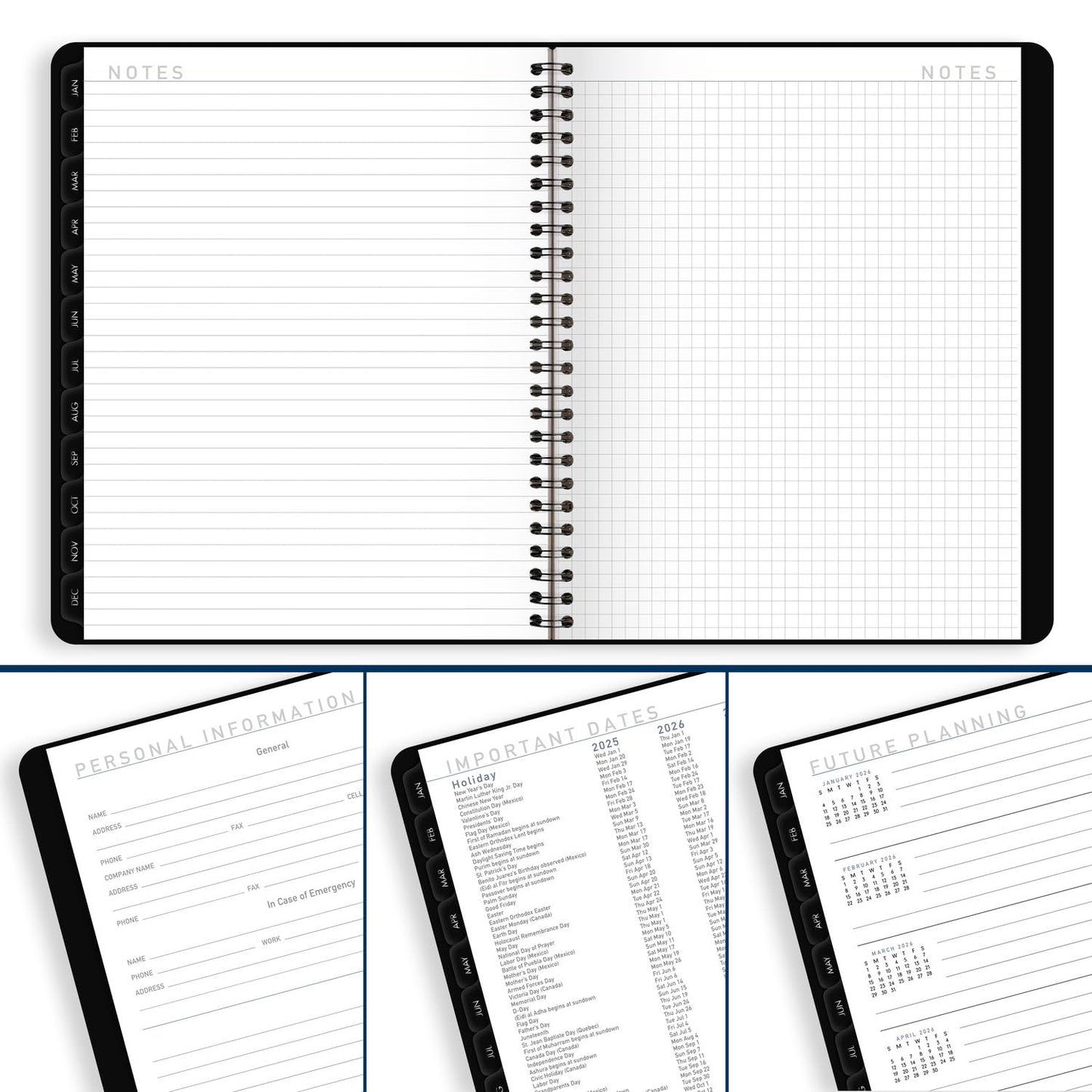 AT-A-GLANCE 2025 Planner, Weekly & Monthly, 7" x 8-3/4", Medium, Contemporary Lite, Black (7054XL0525)