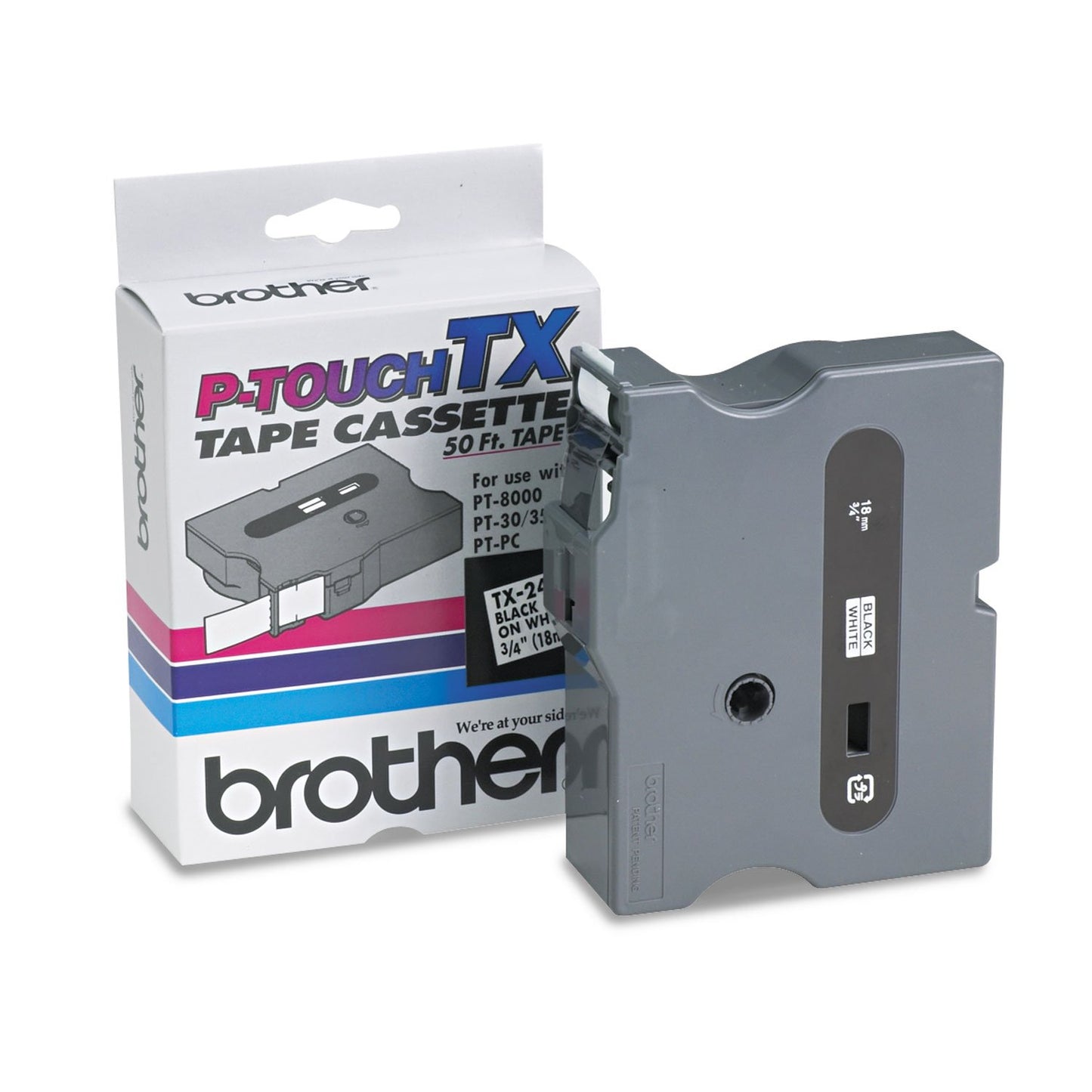 Brother TX2411 TX Labeling Tape for PT-8000, PT-PC, PT-30/35, 3/4-Inch w, Black on White