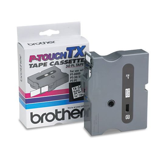 Brother TX2411 TX Labeling Tape for PT-8000, PT-PC, PT-30/35, 3/4-Inch w, Black on White
