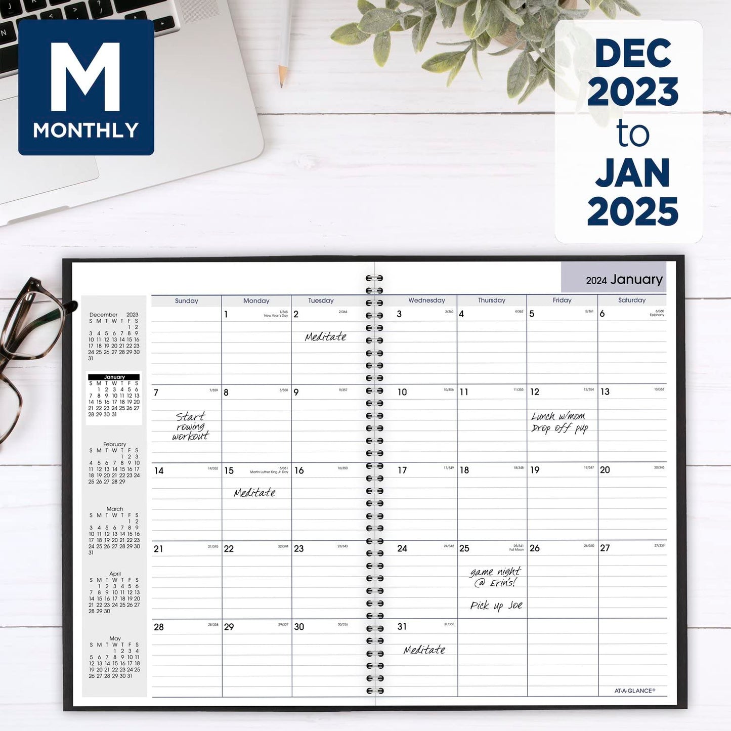 AT-A-GLANCE 2024 Monthly Planner, DayMinder, 8" x 12", Large, Black (SK20024)