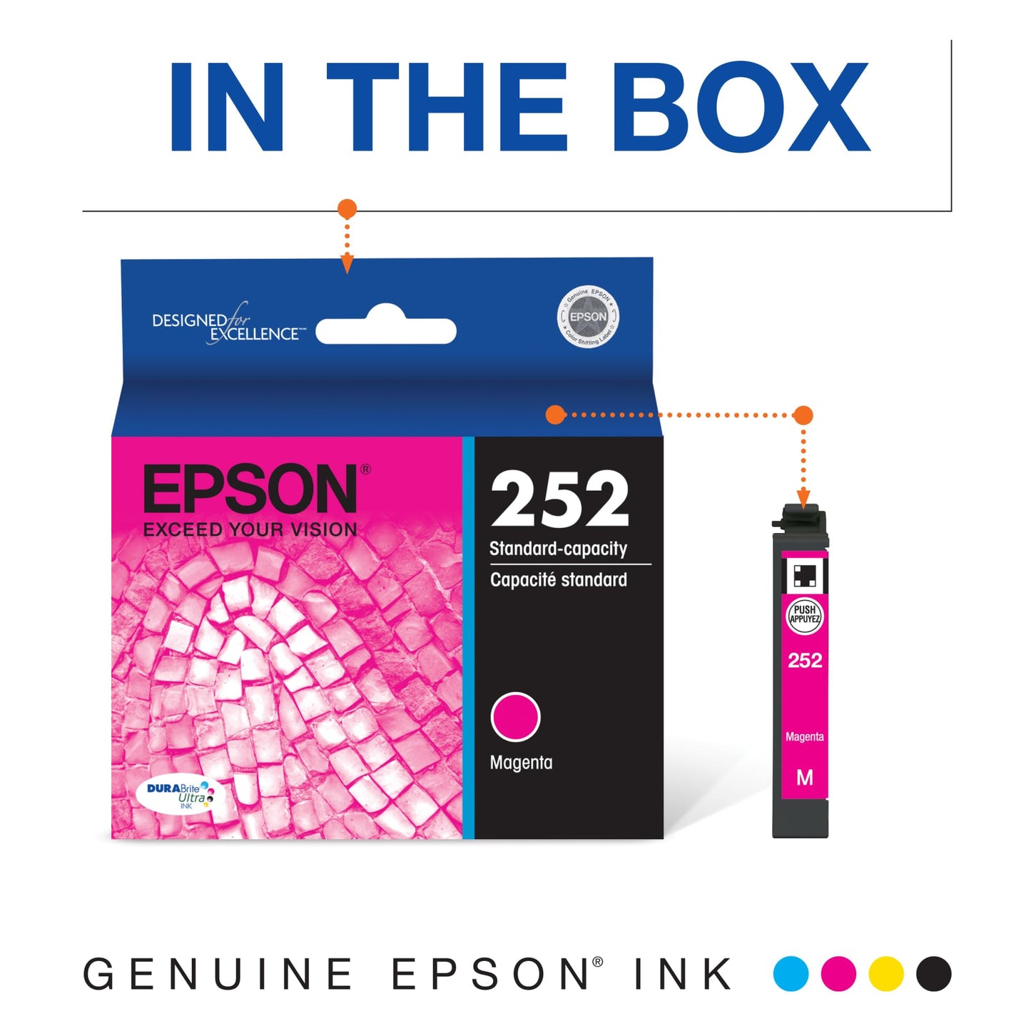 EPSON 252 DURABrite Ultra Ink Standard Capacity Magenta Cartridge (T252320) Works with WorkForce WF-3620, WF-3640, WF-7110, WF-7610, WF-7620, WF-7710, WF-7720, WF-7210