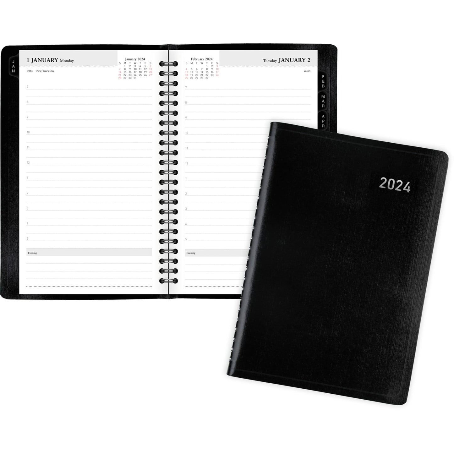 2024 Office Depot� Brand Daily Planner, 5" x 8", Black, January to December 2024, OD000100