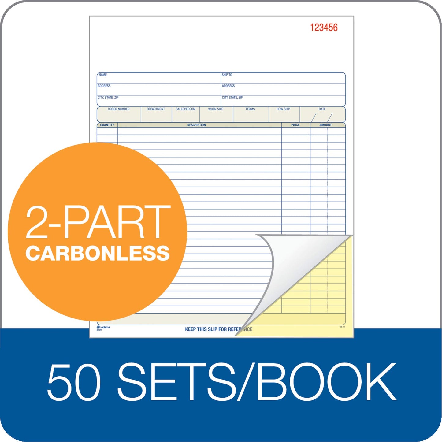 Adams Order Book, 2-Part, Carbonless, White/Canary, 8-3/8 x 10-11/16 Inches, 50 Sets per Book (DC8100) , 1 pack