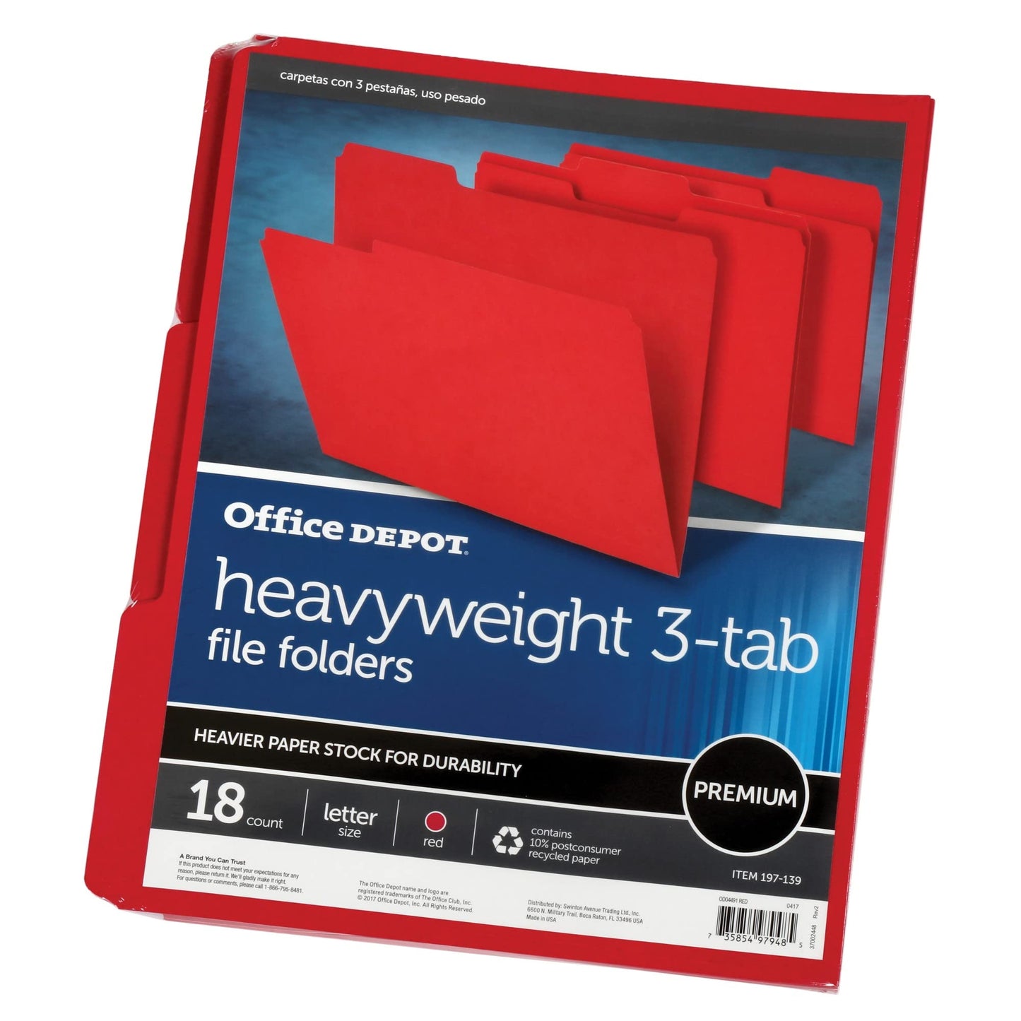 Office Depot� Brand Heavy-Duty Top-Tab File Folders, 3/4" Expansion, 8 1/2" x 11", Letter Size, Red, Pack of 18