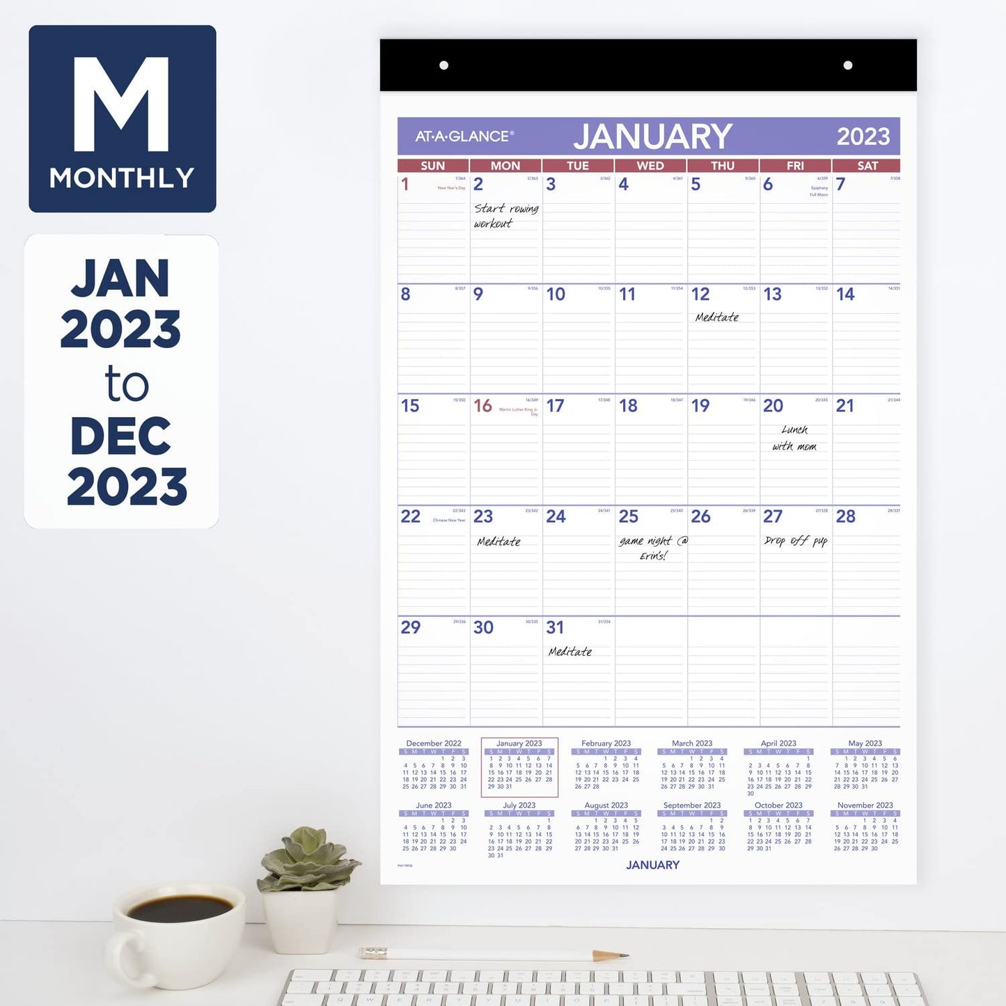 AT-A-GLANCE 2023 Wall Calendar, 15" x 22-3/4", Large, Monthly, Repositionable, Adhesive Backing (PM17RP28)