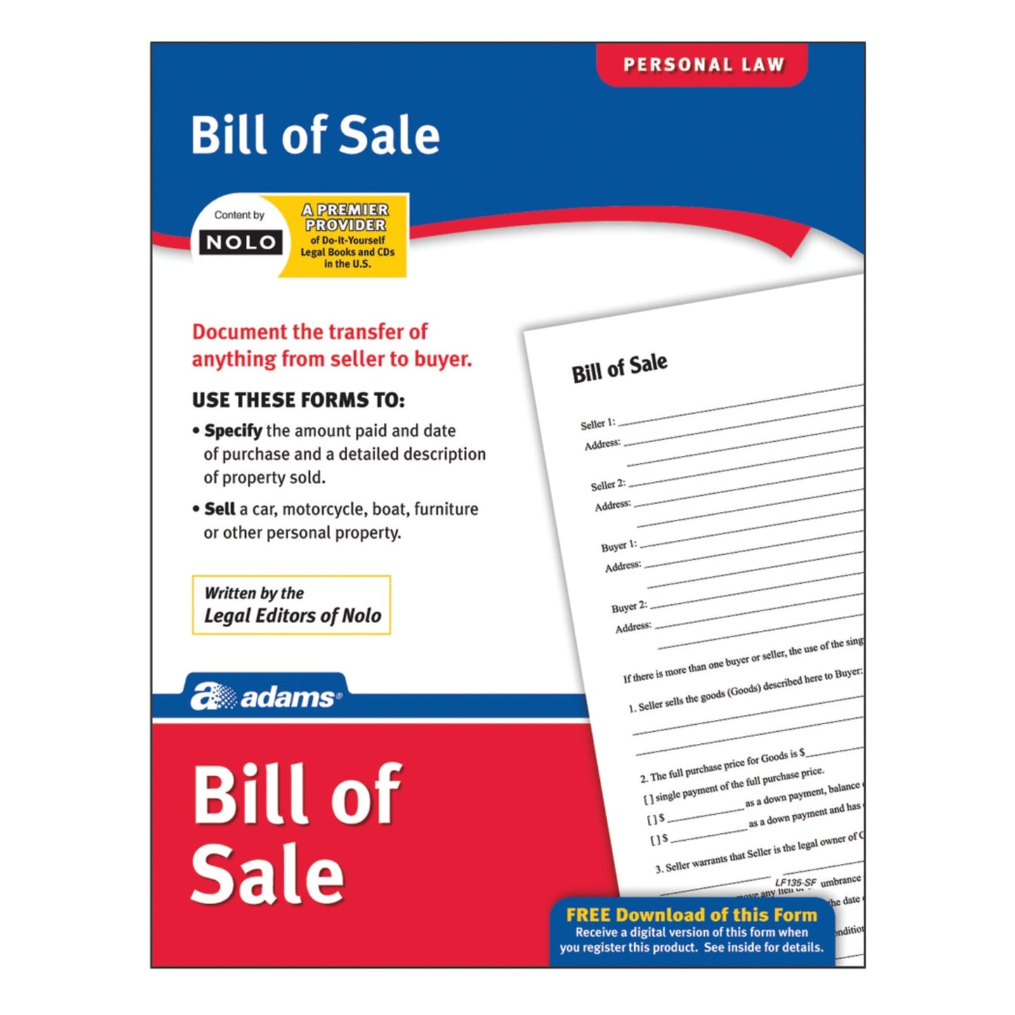 Adams Bill of Sale, Forms and Instructions (LF135)