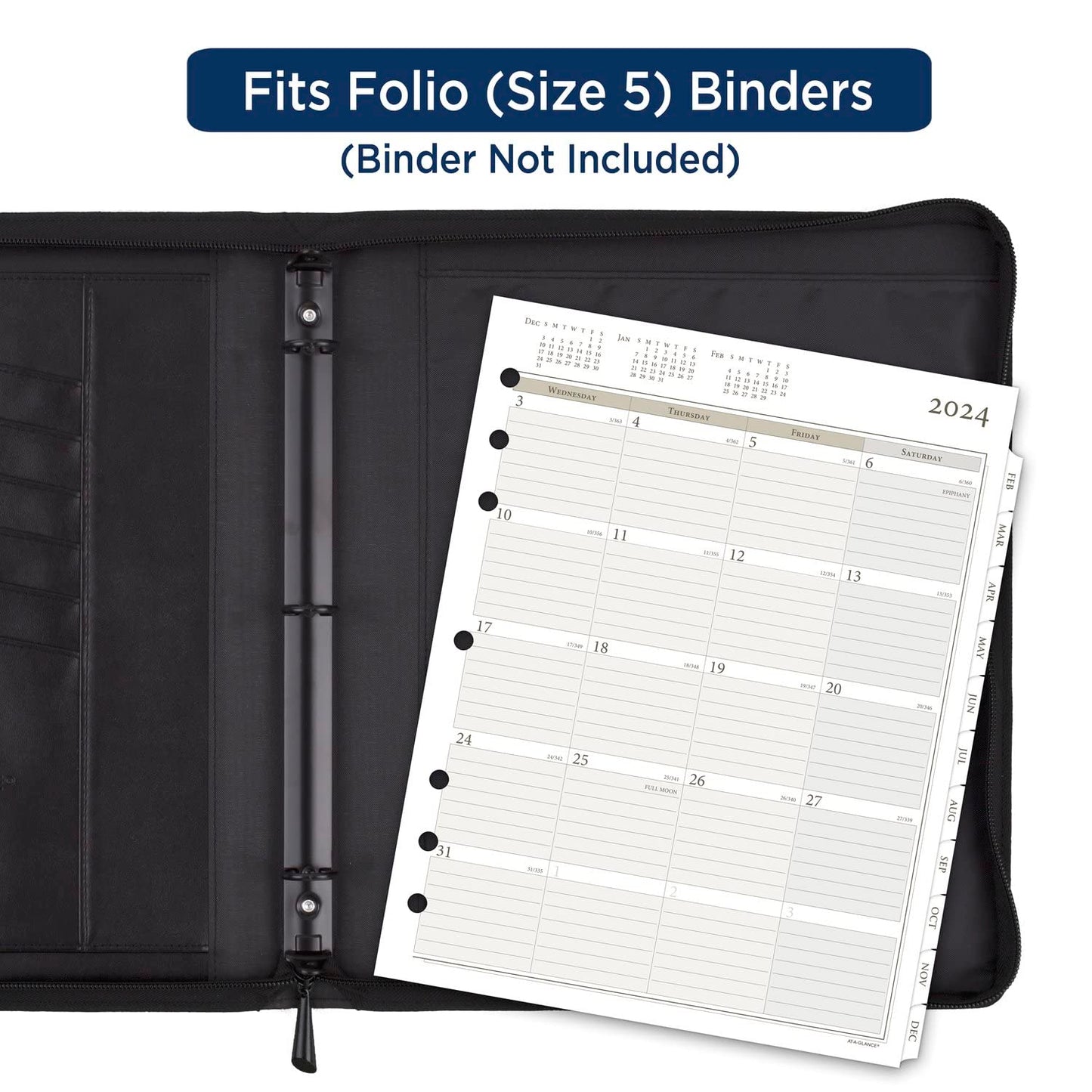 AT-A-GLANCE 2024 Daily Planner Two Page Per Day Refill, 8-1/2" x 11", Folio Size, Loose-Leaf (491-225-24)