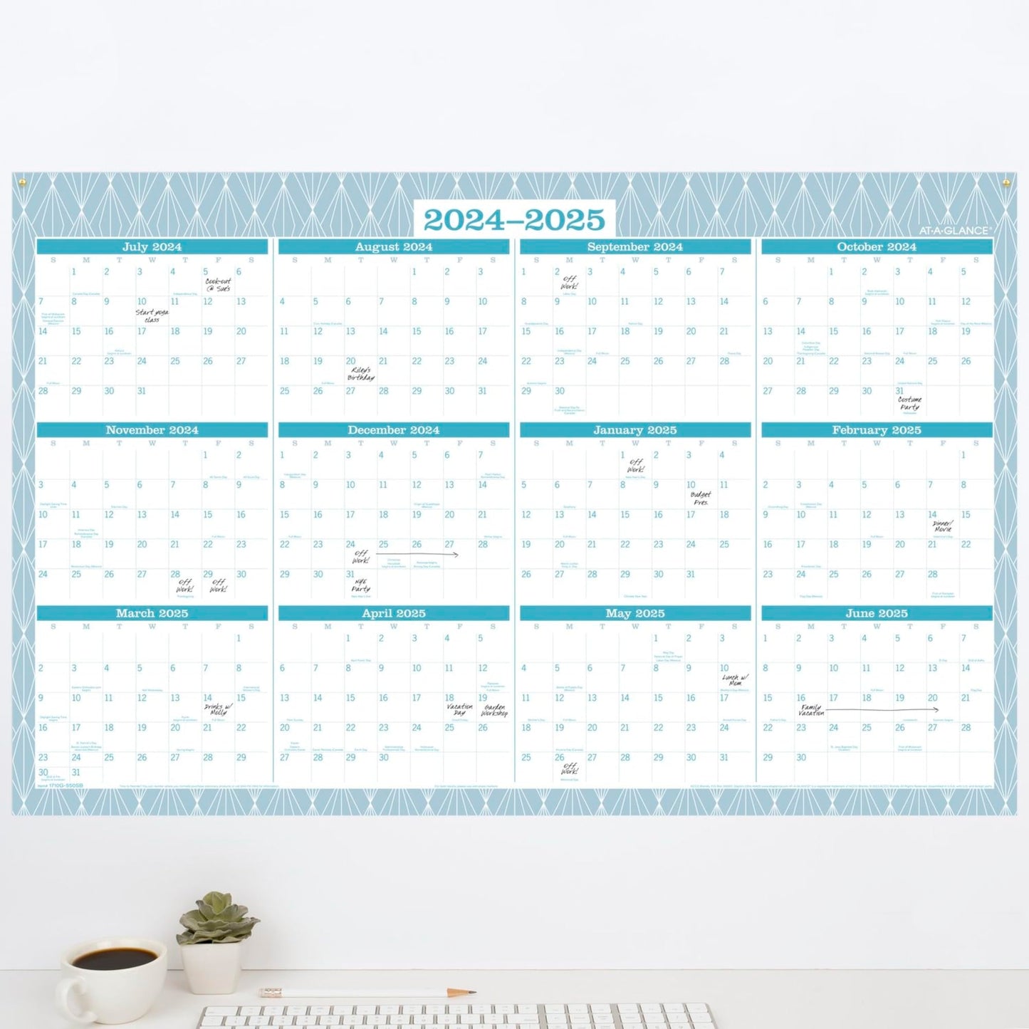 2024-2025 AT-A-GLANCE® Badge Reversible Academic/Regular Year Wall Calendar, 24" x 36", Geo, July 2024 to June 2025, 1710G-550SB