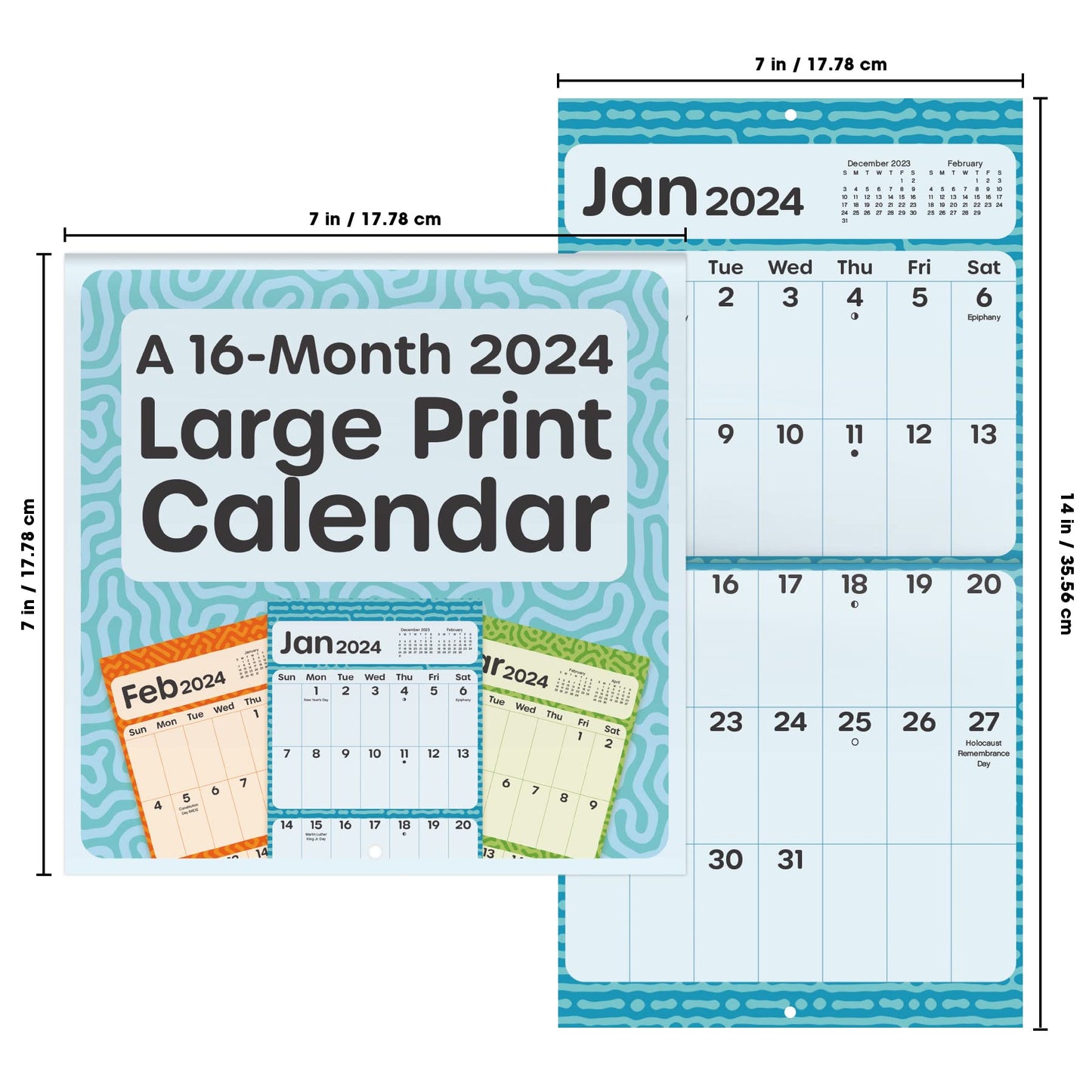 2024 Large Print Mini Wall Calendar