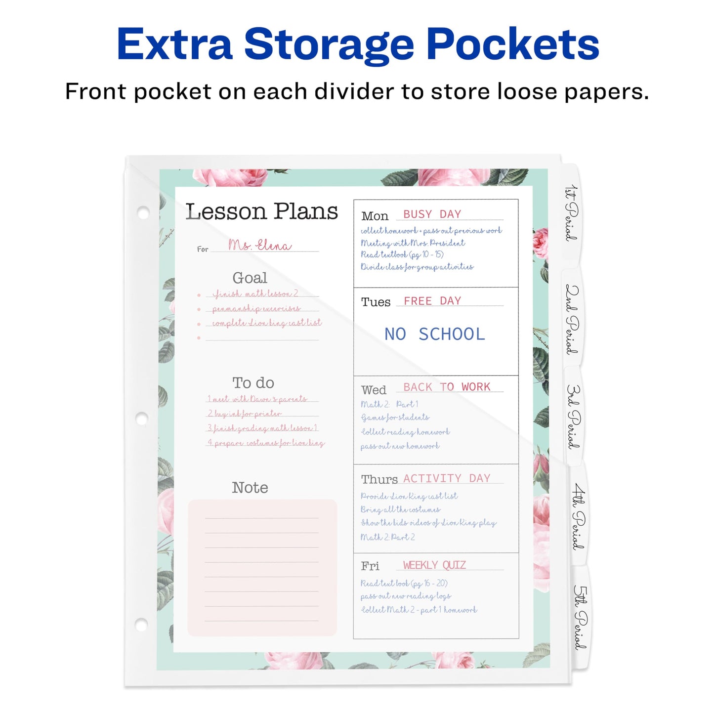 Avery Durable Plastic 5 Tab Write & Erase Dividers for 3 Ring Binders, Slash Pocket, Translucent White, Works with Sheet Protectors, 1 Set (16825)