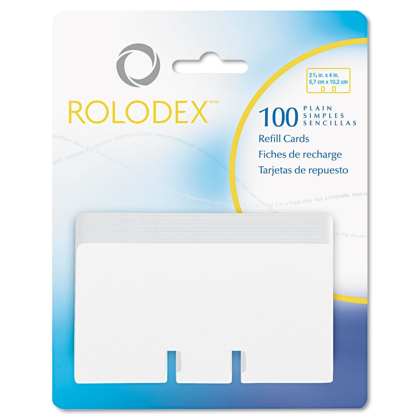 Rolodex 67558 Plain Unruled Refill Card 2 1/4 x 4 White 100 Cards/Pack