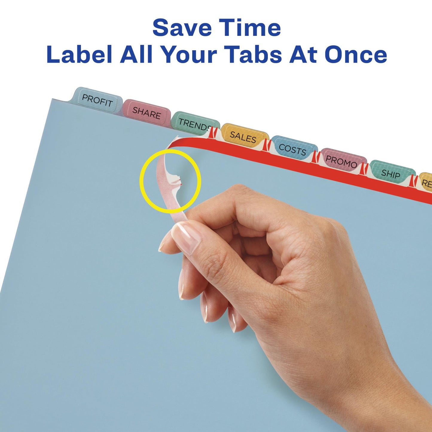 Avery 8 Tab Plastic Dividers for 3 Ring Binder, Easy Print & Apply Clear Label Strip, Index Maker Customizable Multicolor Tabs, 5 Sets (11433)