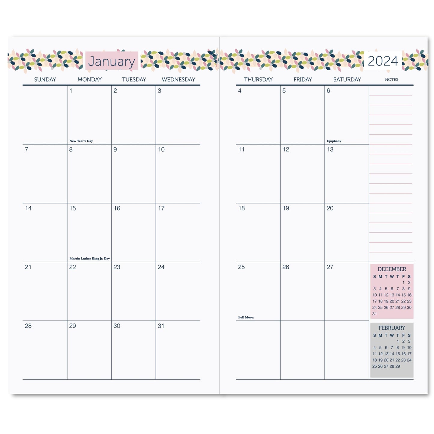 2024 Office Depot® Brand Monthly Planner, 3-1/2" x 6", Color Block, January To December 2024