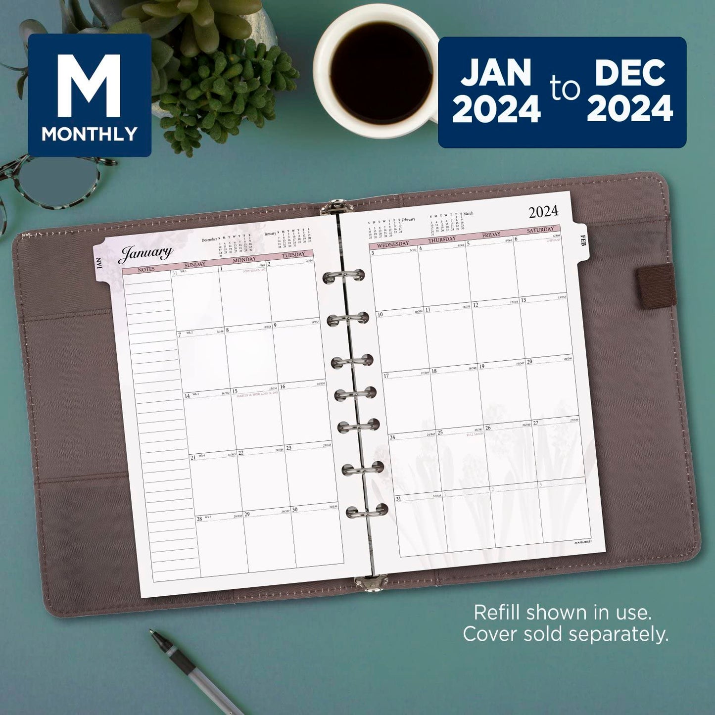 AT-A-GLANCE 2024 Monthly Planner Refill, 5-1/2" x 8-1/2", Desk Size, Loose-Leaf (061-685-24)