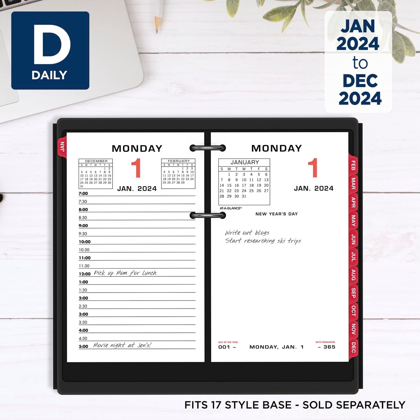 AT-A-GLANCE 2024 Daily Desk Calendar Refill, 3-1/2" x 6", Standard, Loose-Leaf (E0175024)