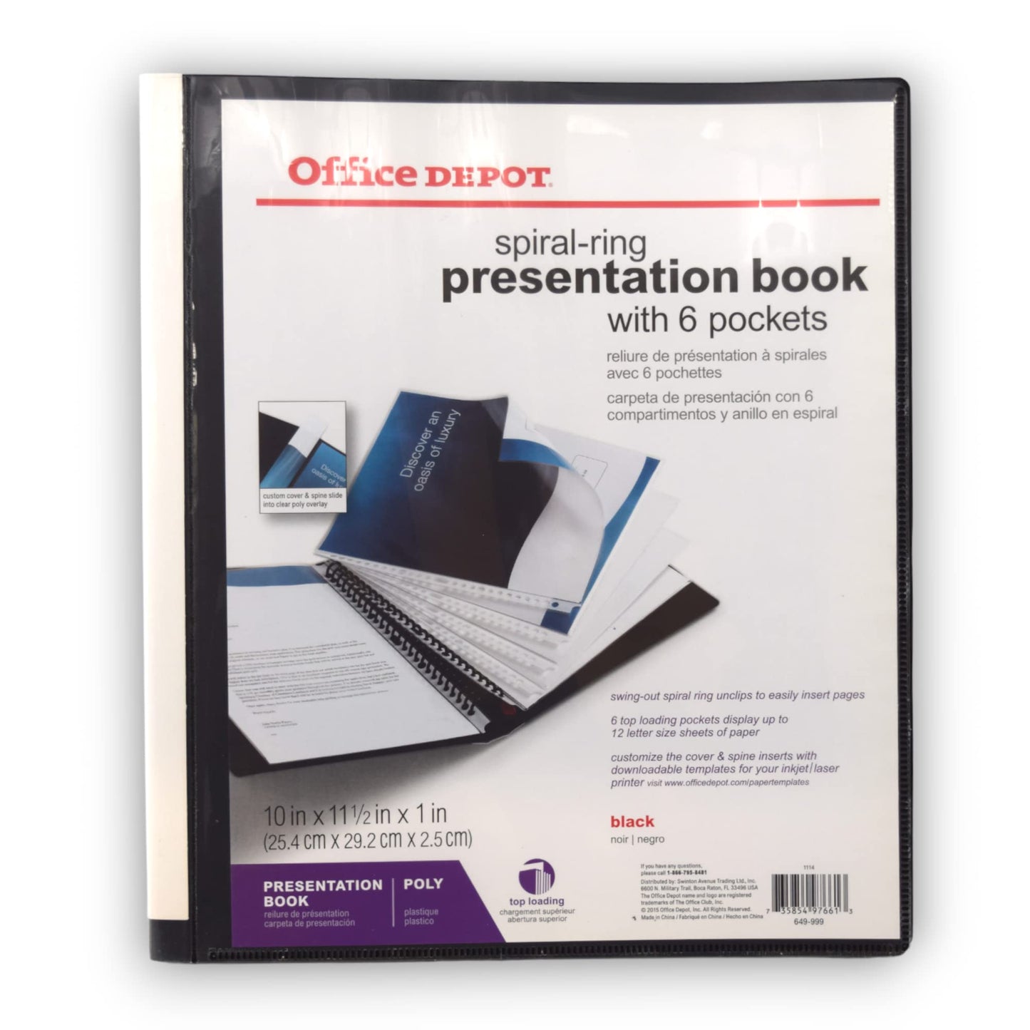 Office Depot Spiral-Ring Presentation Book with 6 Pockets Black