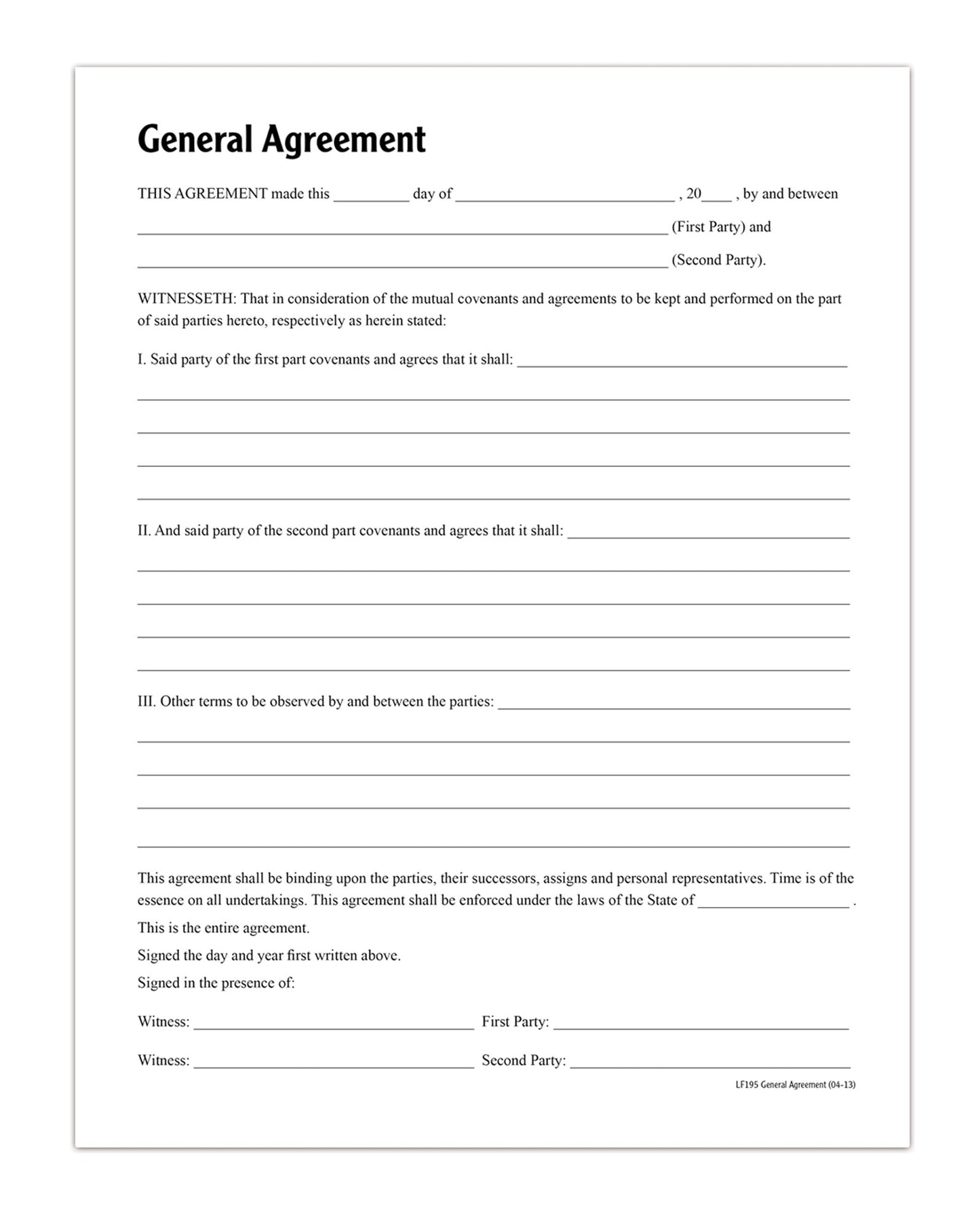 Adams General Agreement, Forms and Instructions (LF195)